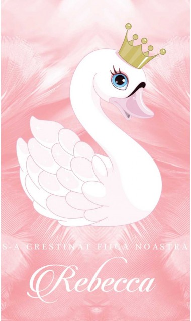 Trusou botez cu lebada pentru fetite personalizat prin brodare, Little Swan 5